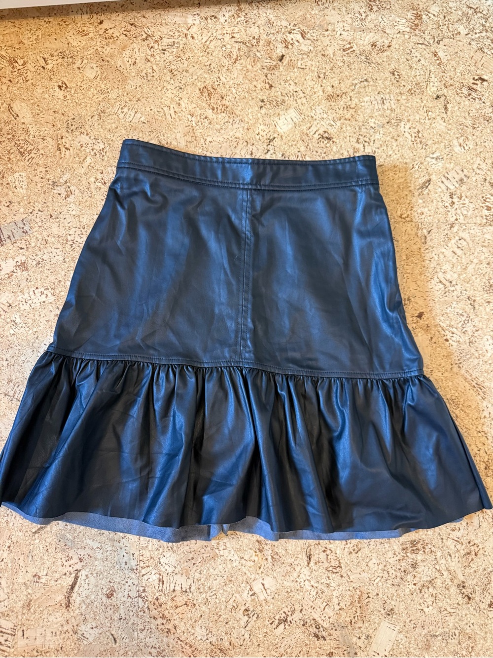 H&M Black Faux Leather A-Line Ruffle-Hem Skirt